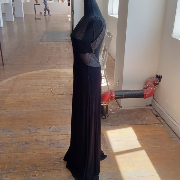 Black slinky sheer open back long maxi length dress - Picture 5 of 11